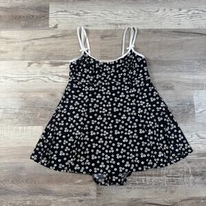 Vintage Reactiv Swim Black White Daisy Swimdress One Piece Swimsuit Size 12 90s